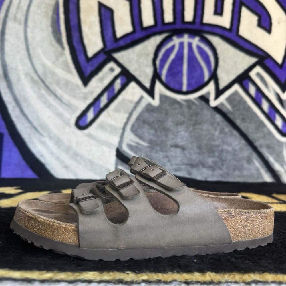 Size 38/W7 - Birkenstock Florida Soft Footbed Mocha Sandals Slides